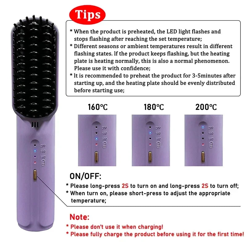 Rechargeable Negative Ion Hair Straightening Brush